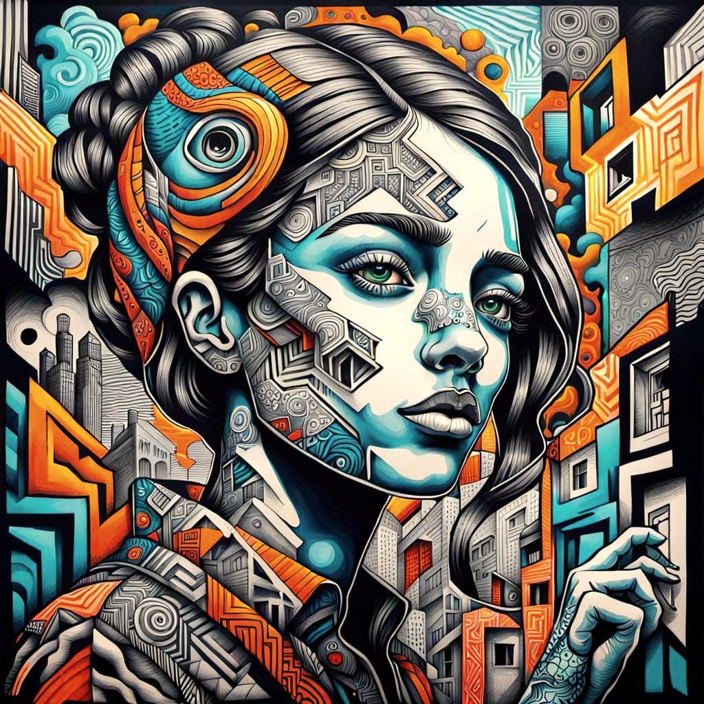 Recursive Graffiti Art: Hyperdetailed Ink Drawing