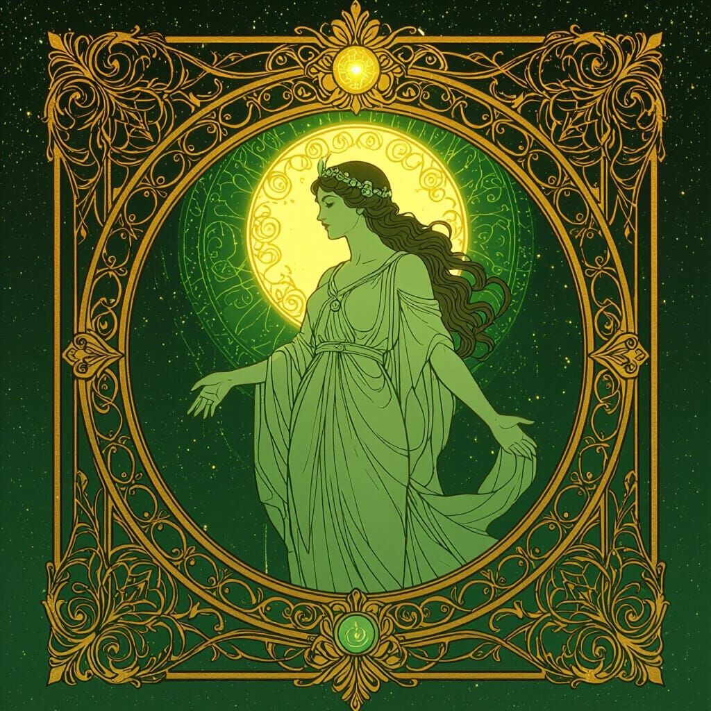 Goddess Idiyanale with Green & Gold Aura in Ornate Frame