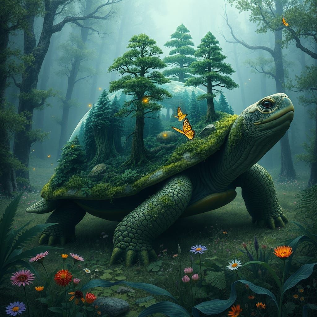 Enchanted Forest Turtle with Moss Cloak