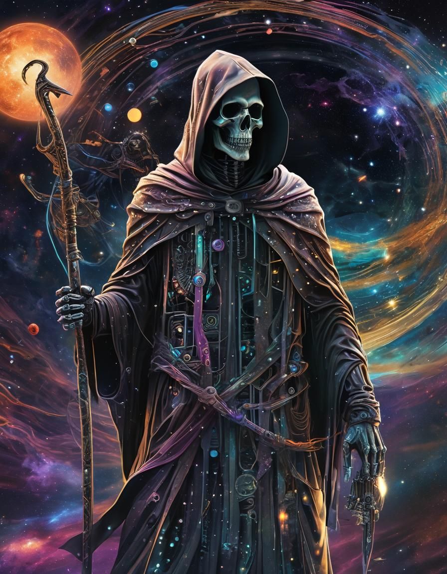 Cyborg Grim Reaper in Nebula: Cosmic Visionary Art