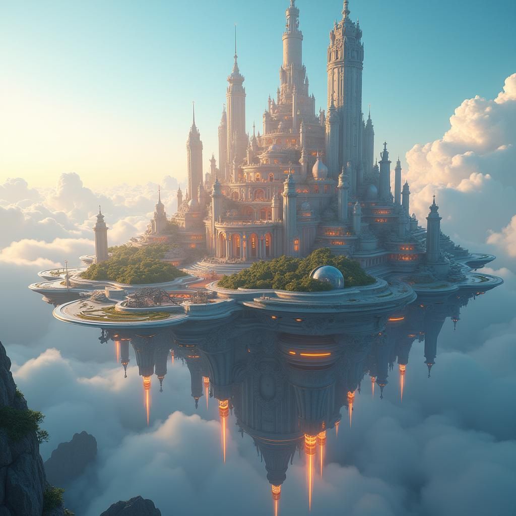 Spectacular Floating City in Golden Light