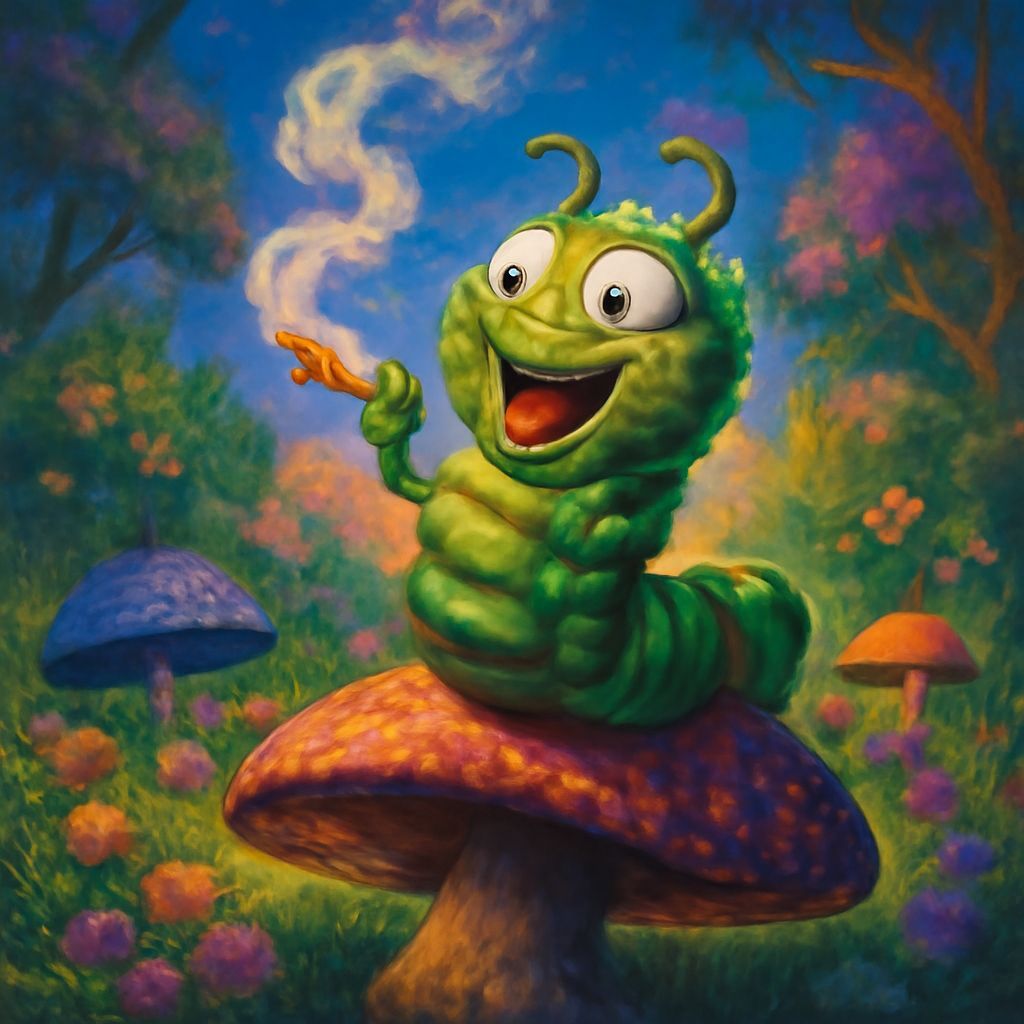 Alice in Wonderland Caterpillar Smoking in Meadow