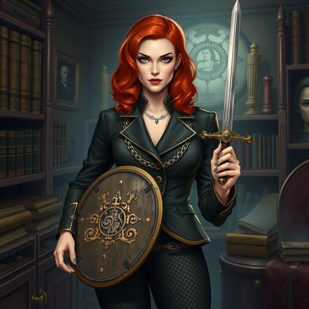 Fantasy Warrior in Modern Office Attire