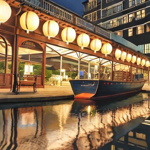 Viking Longship at Night in Bright Moonlight