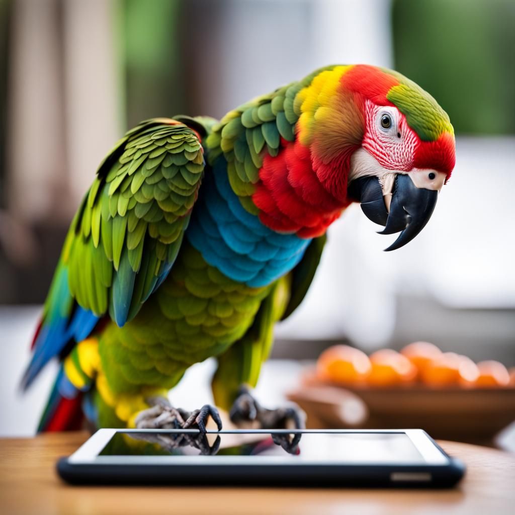 Rainbow Parrot with Tablet: Professional Photography