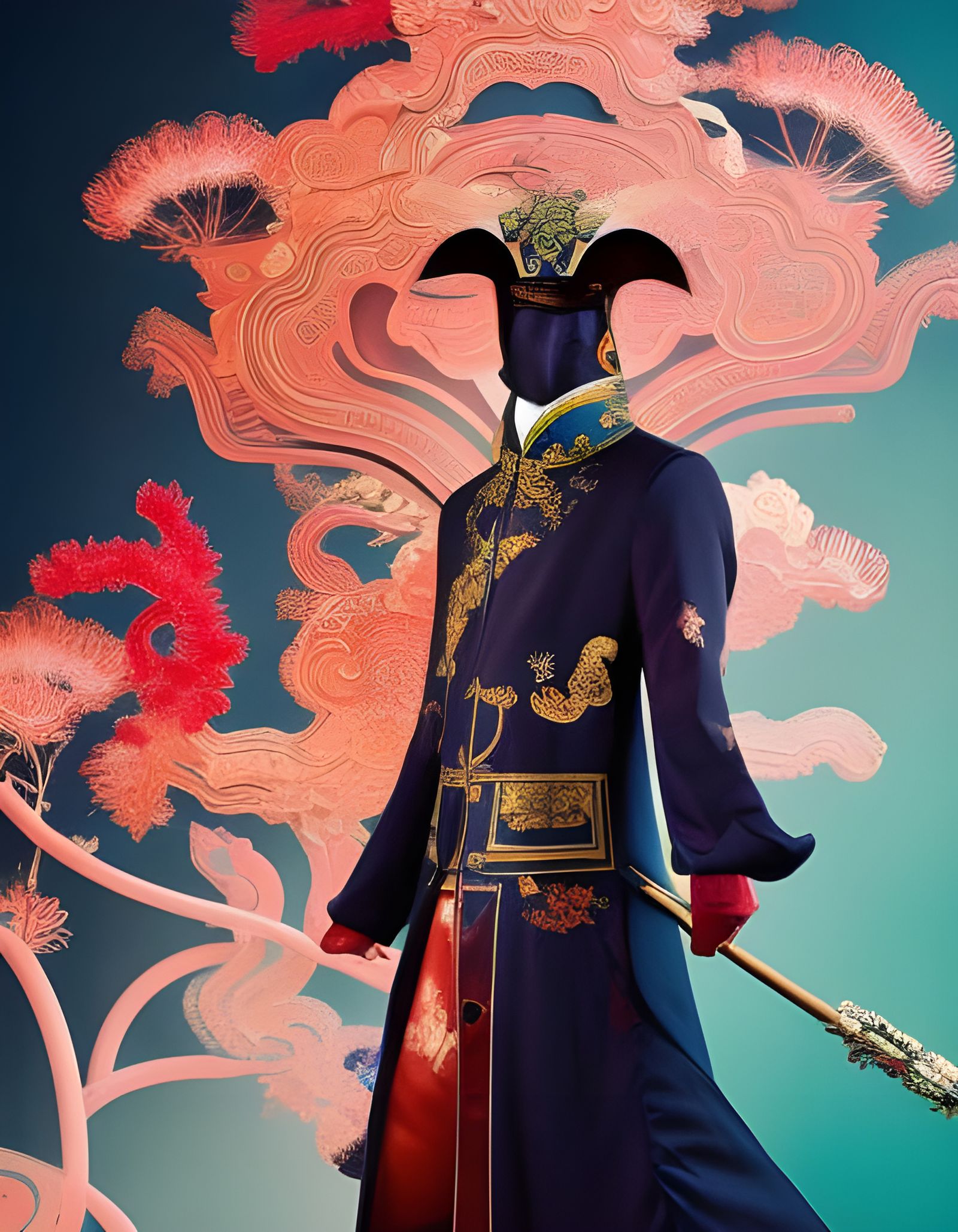 Aries as Futuristic Samurai in Chinoiserie Style