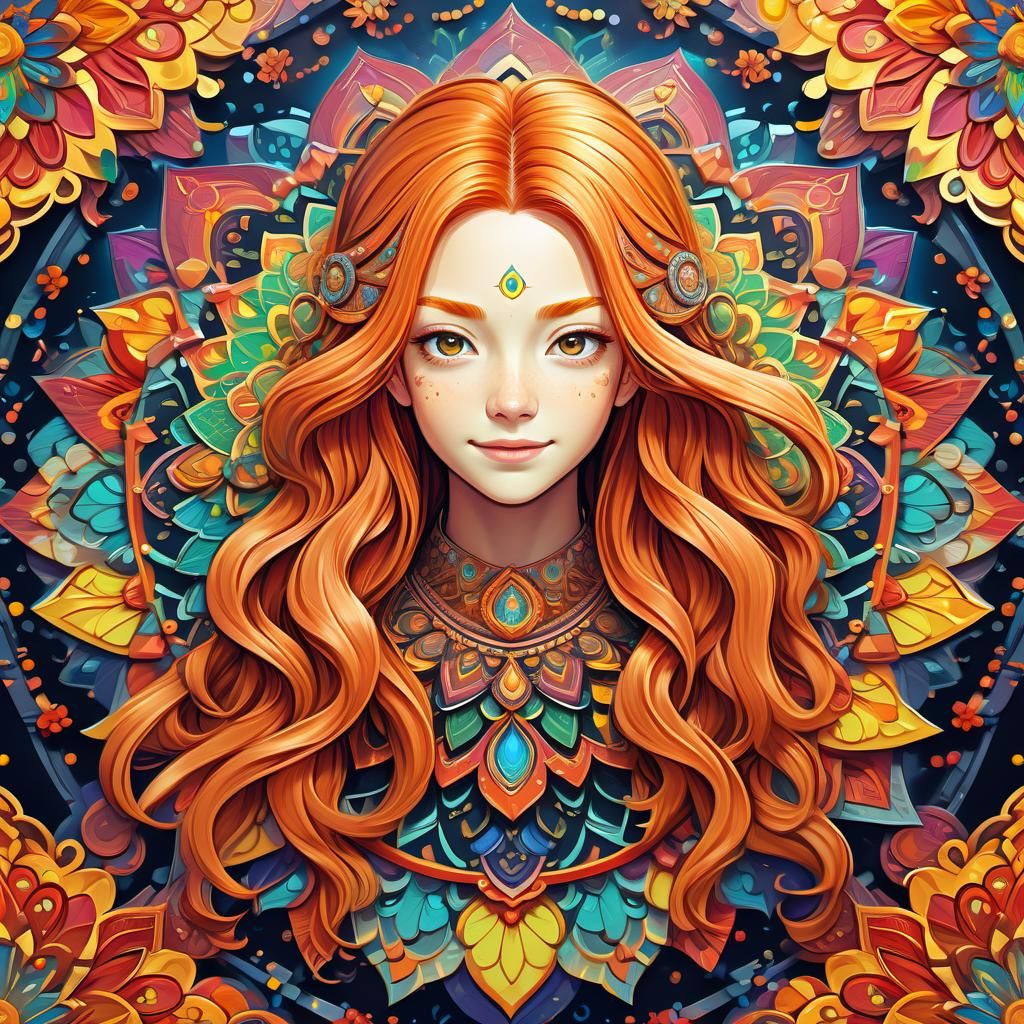 Colorful Mandala on Wall in Anime Style