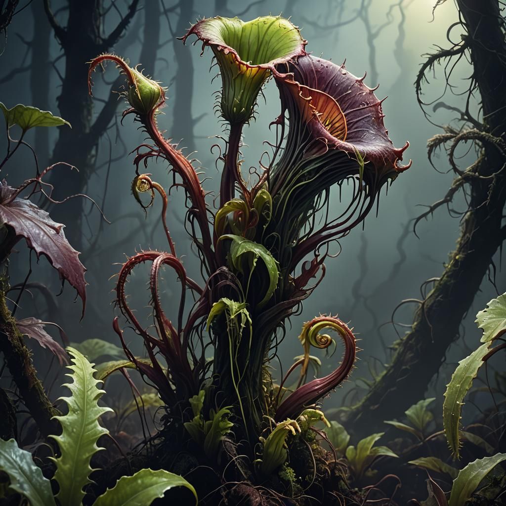 Eerie Carnivorous Plant in Dark Fantasy Illustration