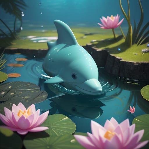 Whimsical Dolphin Emerges from Floral Fantasy