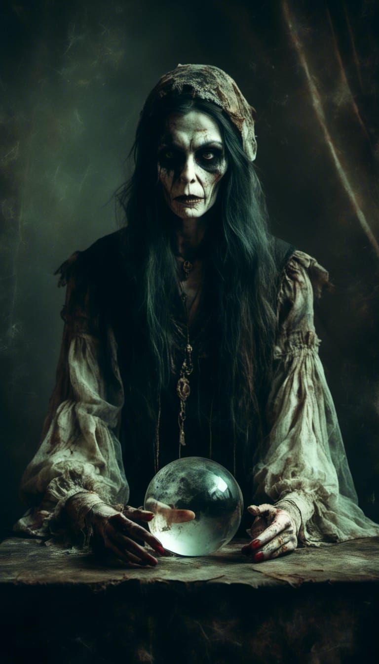 Macabre Witch Reading a Crystal Ball