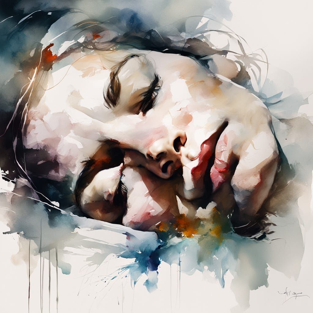 Dreamy Woman in Watercolor with Ethereal Light