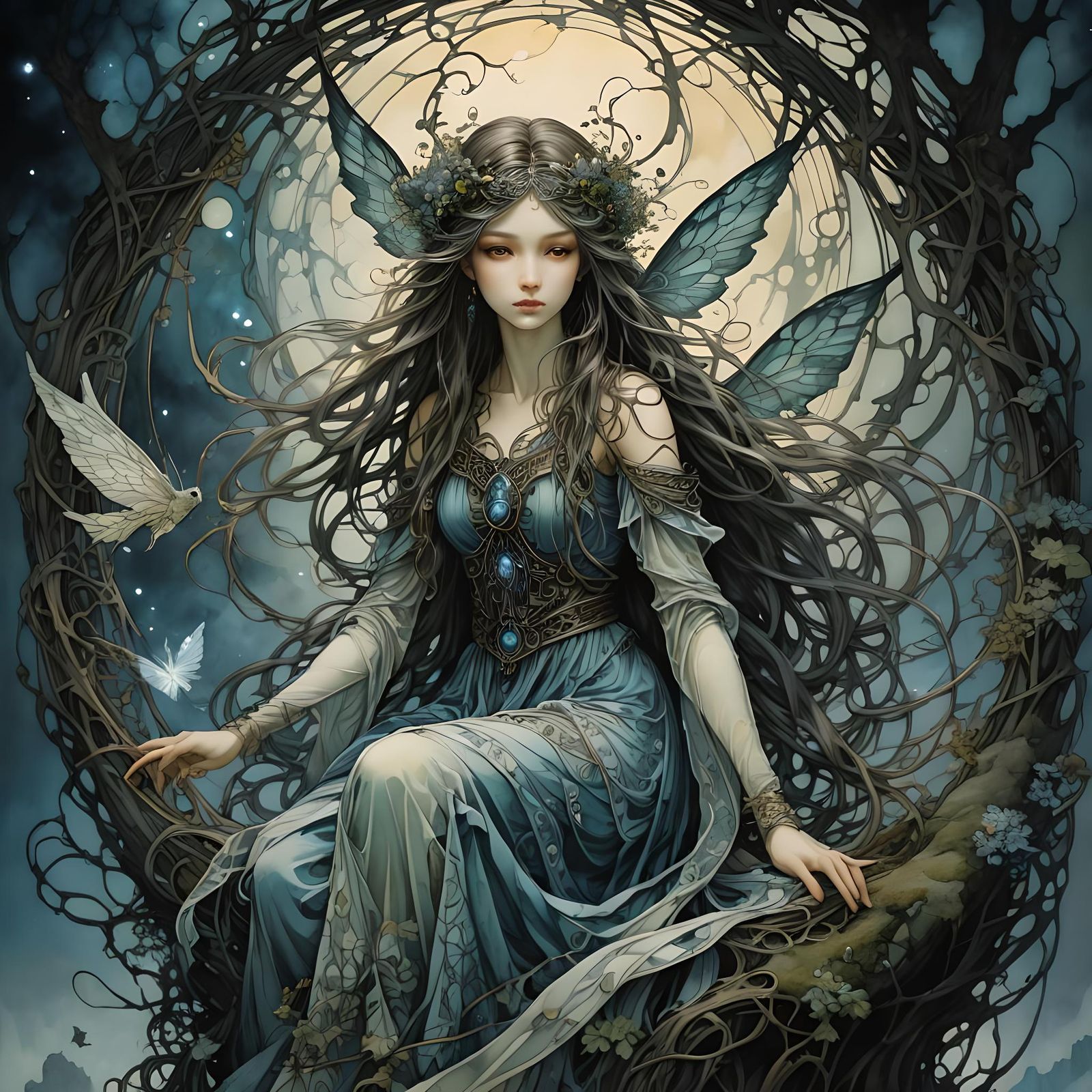Eyrie, Noctilucent, hauntingly beautiful fairy, fragmented f...