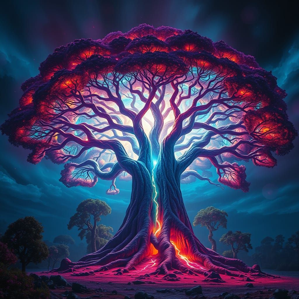 Ethereal Energy Tree in Futuristic Landscape