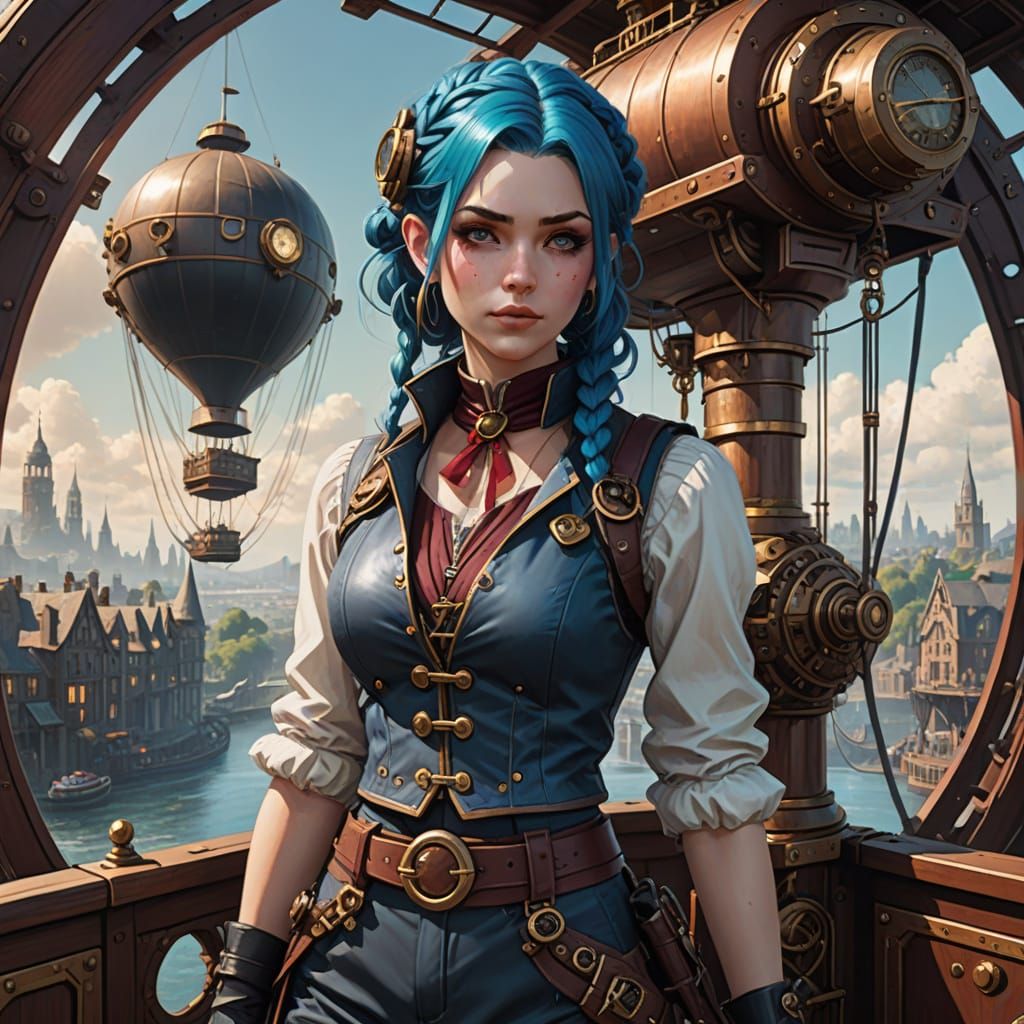 Steampunk Jinx Commands Her Airship Over Piltover