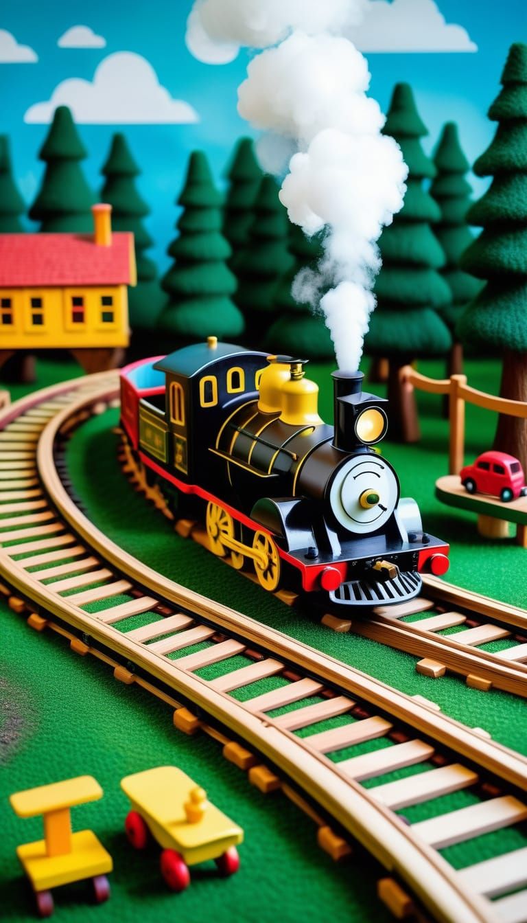 Classic Wooden Railway Set on Play Carpet