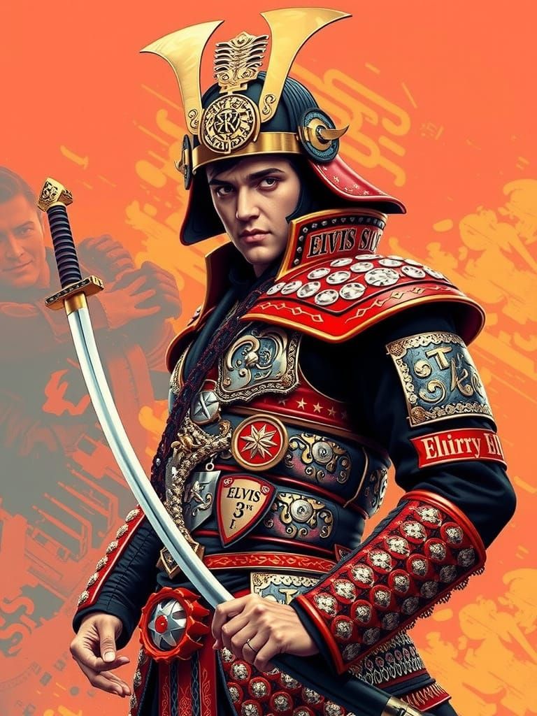 Elvis as Cyberpunk Samurai with Sequined Armor