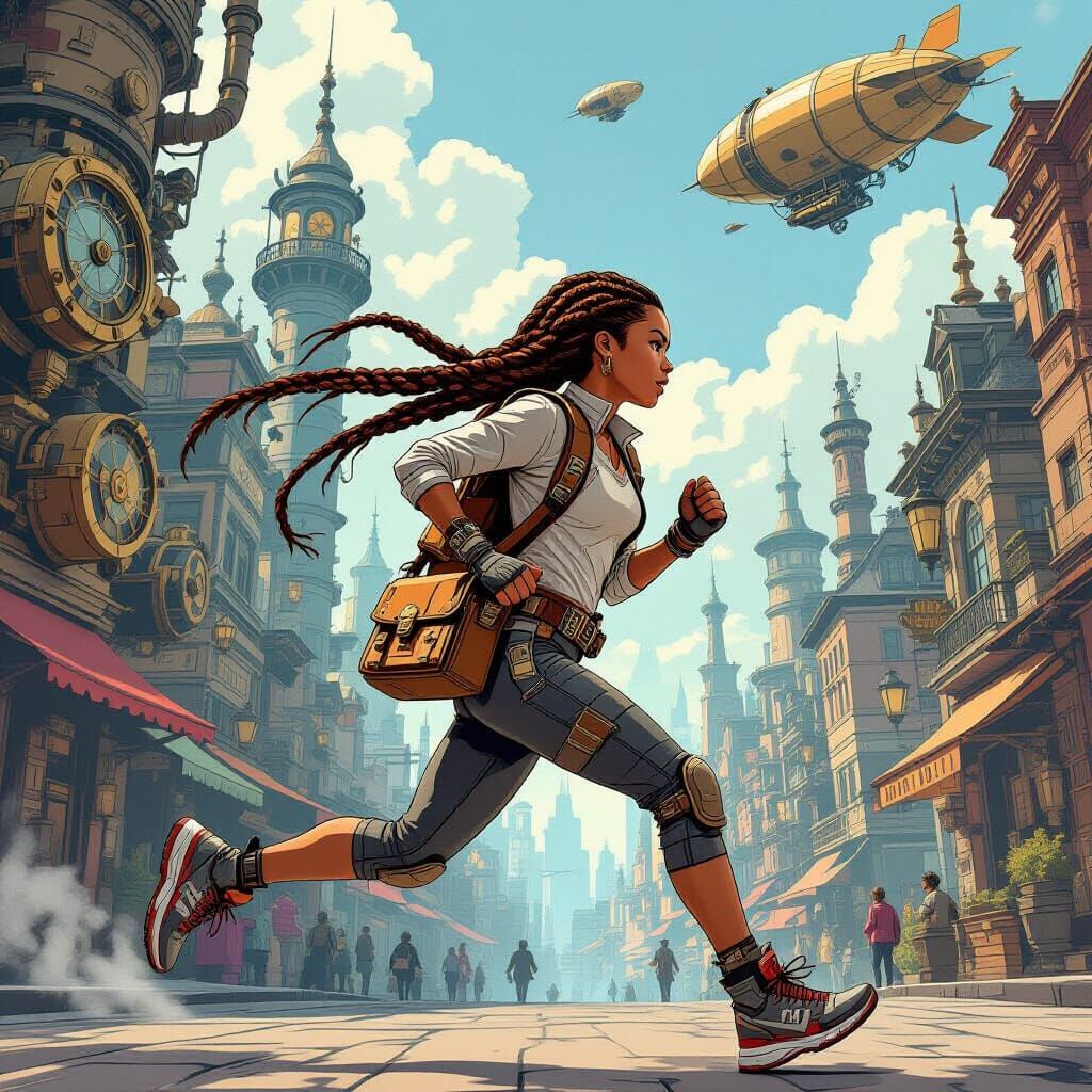 Steampunk Runner in Comic Style City