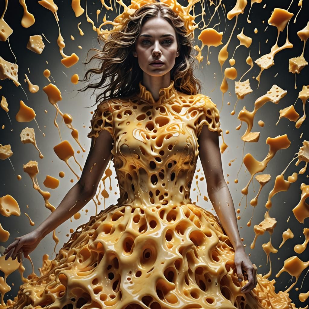 Woman's Cheese Dress: Hyperrealistic 64 Megapixel Image