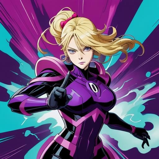 Heroic Woman in Purple Costume, Comic Book Art