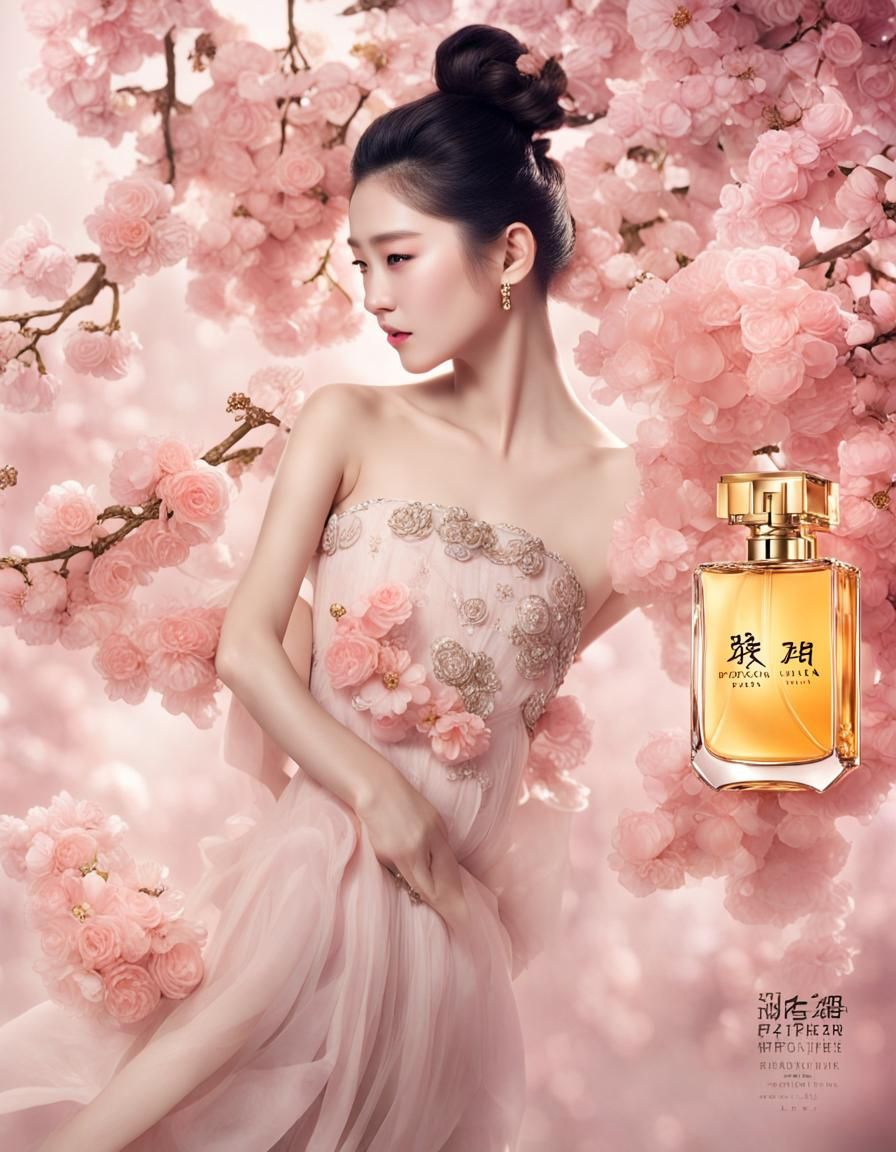Elegant Pink Floral Perfume Ad Design