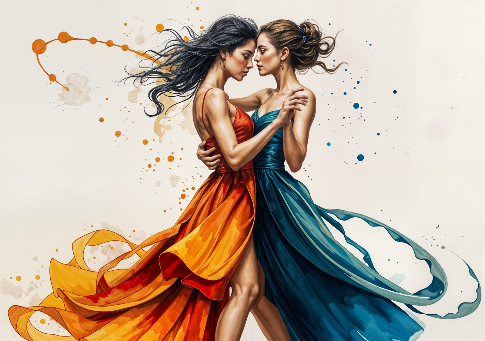 Ballroom Dance Watercolor in Gouache Style