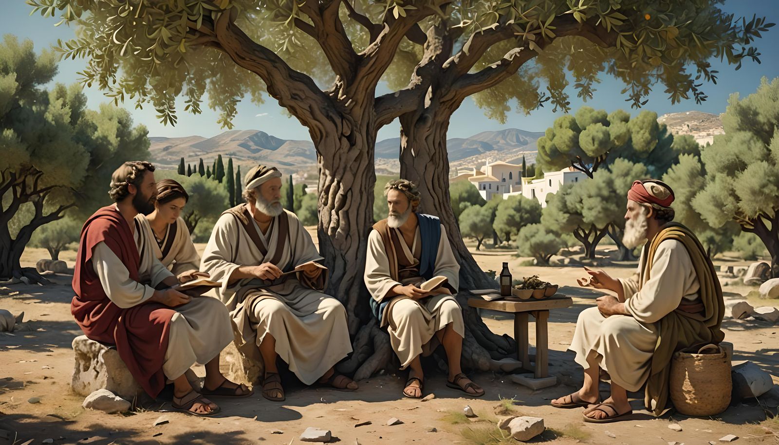 Plato Teaching Students Under Olive Tree