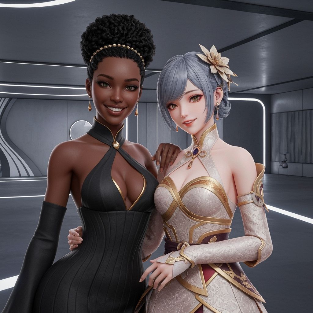 Two Smiling Women in Modern Anime Art Style