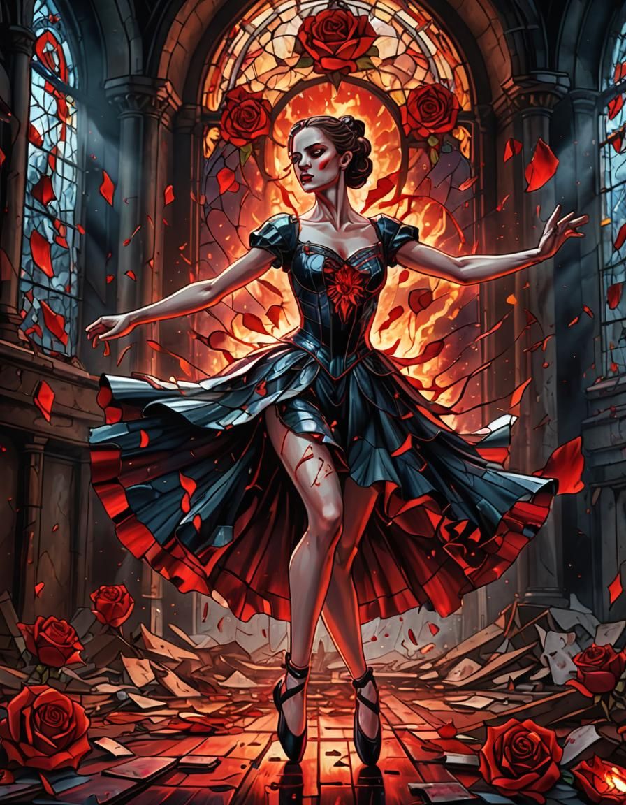 Stained Glass Ballerina's Fiery Dance