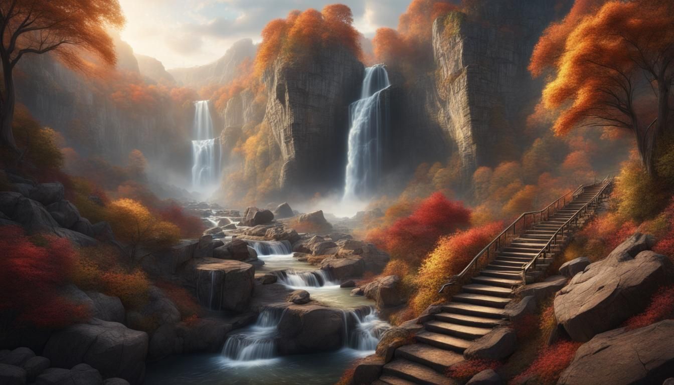 Autumn Waterfalls in a Dramatic Rocky Gorge