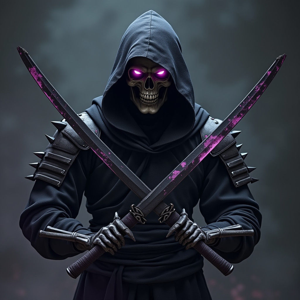 Skeleton Ninja with Glowing Katanas: Dark Fantasy Art