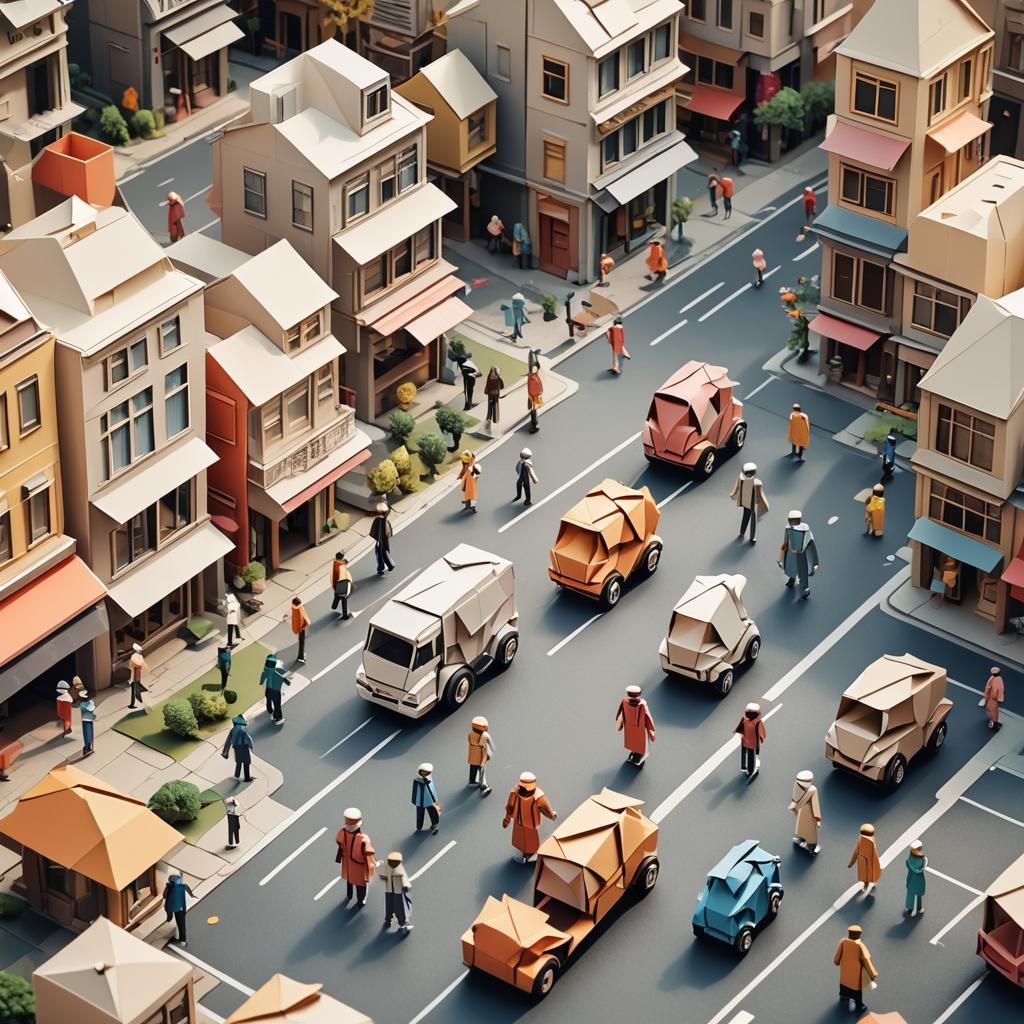 Humans and Robots in Origami Papercraft Neighborhood