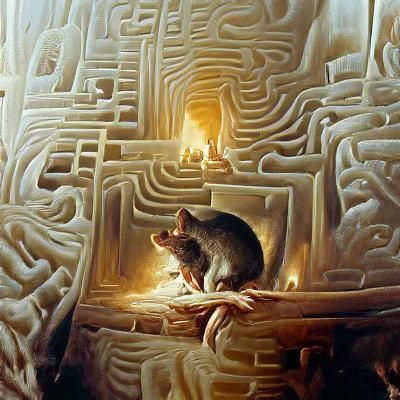 Rat Emerges from Maze: Oil Painting
