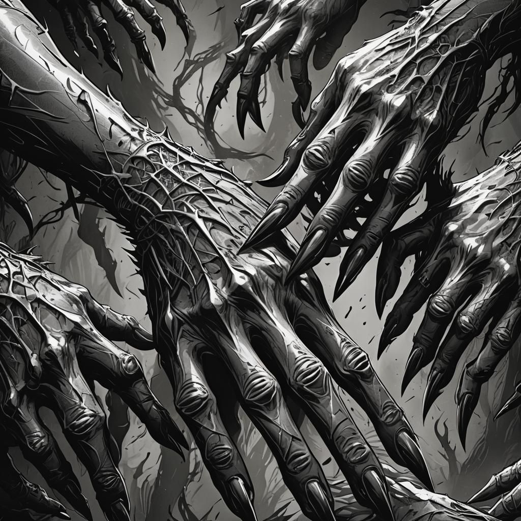 Eerie Dark Fantasy Hands with Sharp Claws