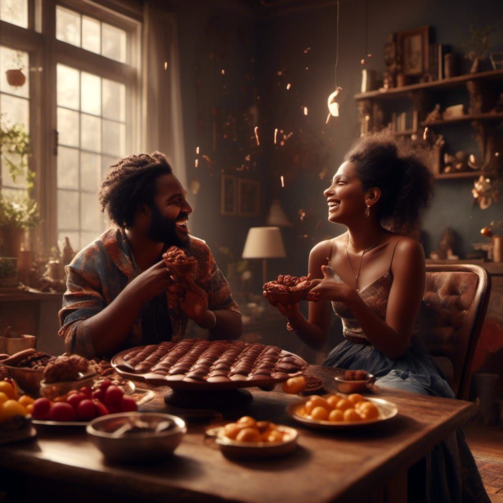 Happy Couple Enjoying Chocolate: Fantasy Concept Art