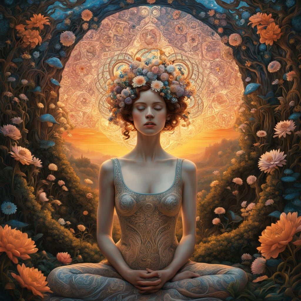 Ethereal Dreamscapes: Mystical Woman in Labyrinth of Light