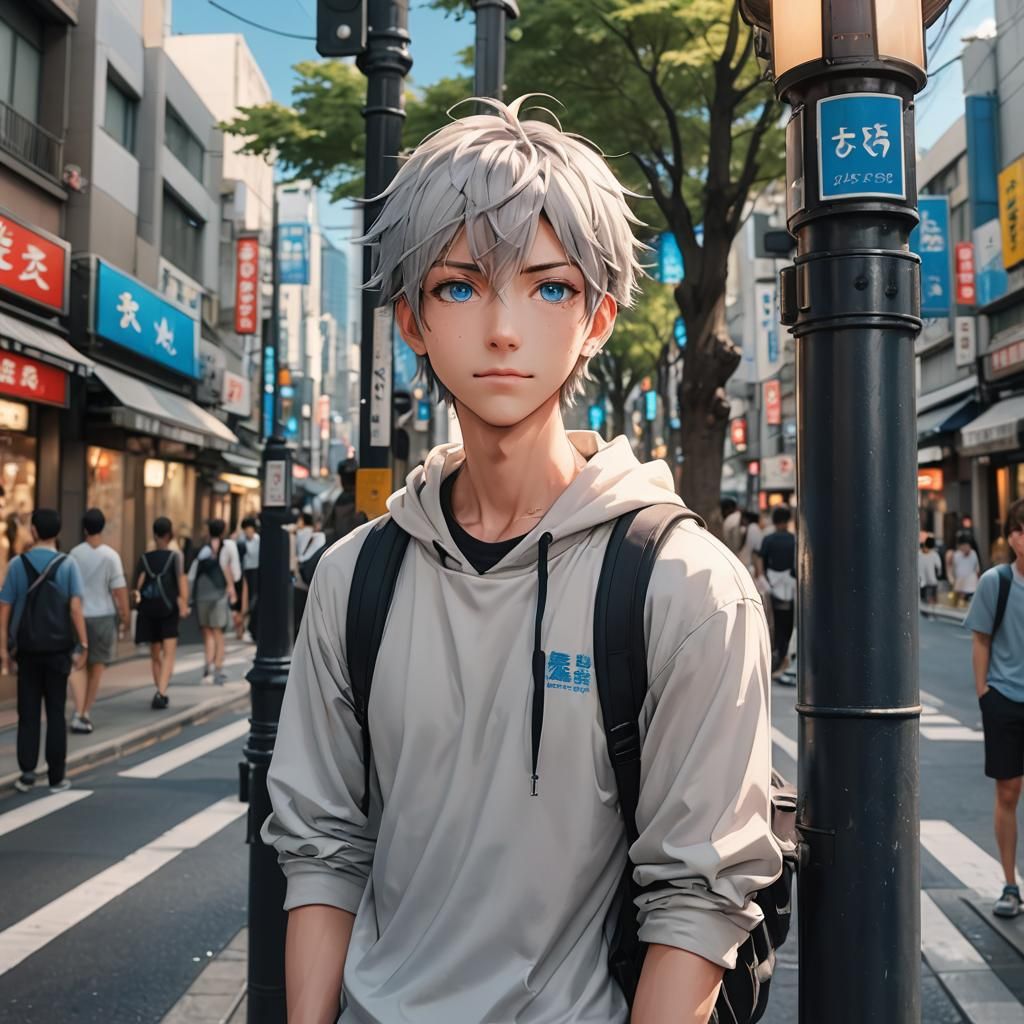 Anime Boy in Tokyo Street: 3D Rendered Concept Art