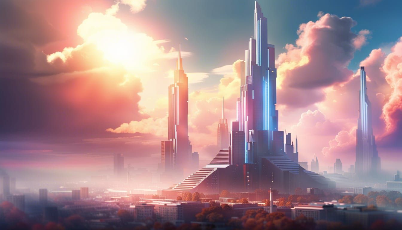 Cyberpunk Cityscape with Windmills in Neon Light