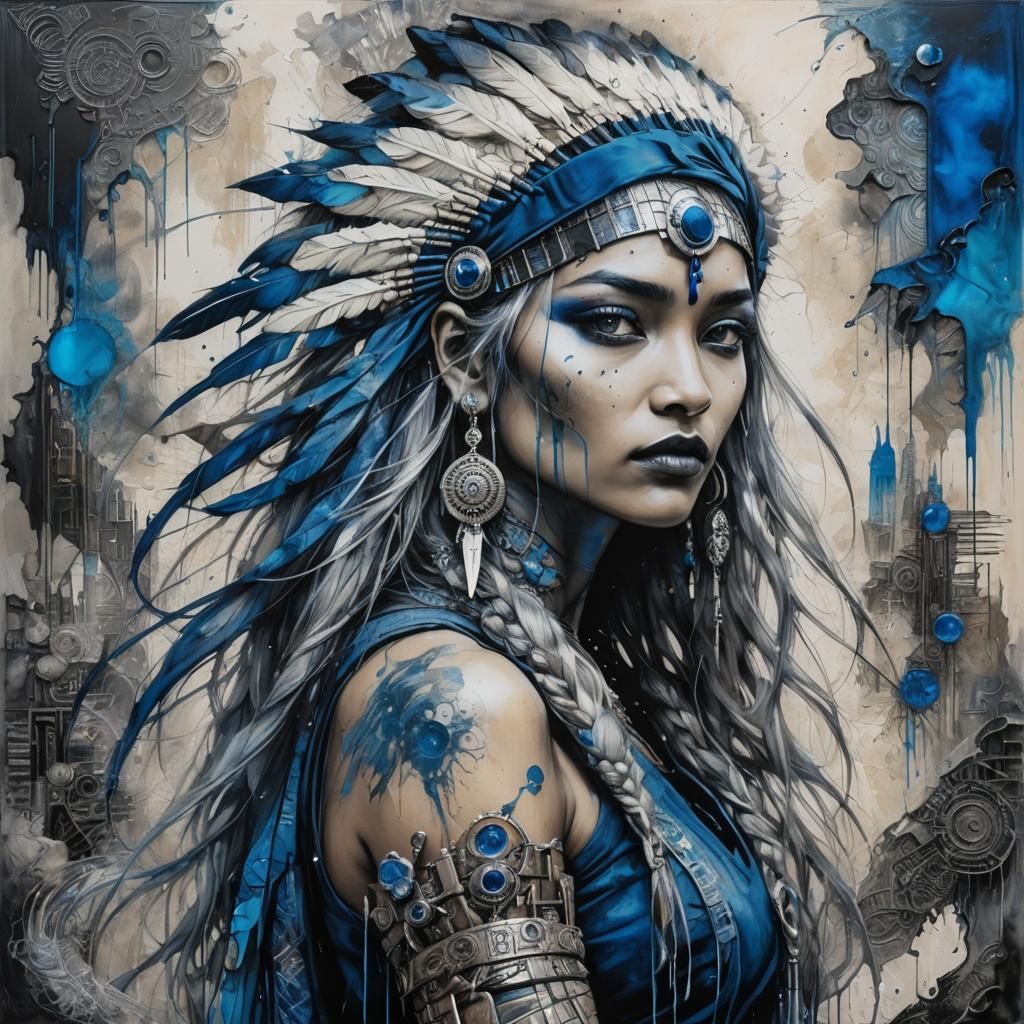 SAPPHIRE ENCAUSTIC irradiated metropolis; cyberpunk (INDIAN:3) (Daenerys Targaryen:0.3) / brushed charcoal expressive br...