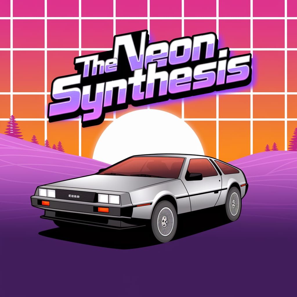 Sleek DeLorean Speeds Towards Neon Sunset