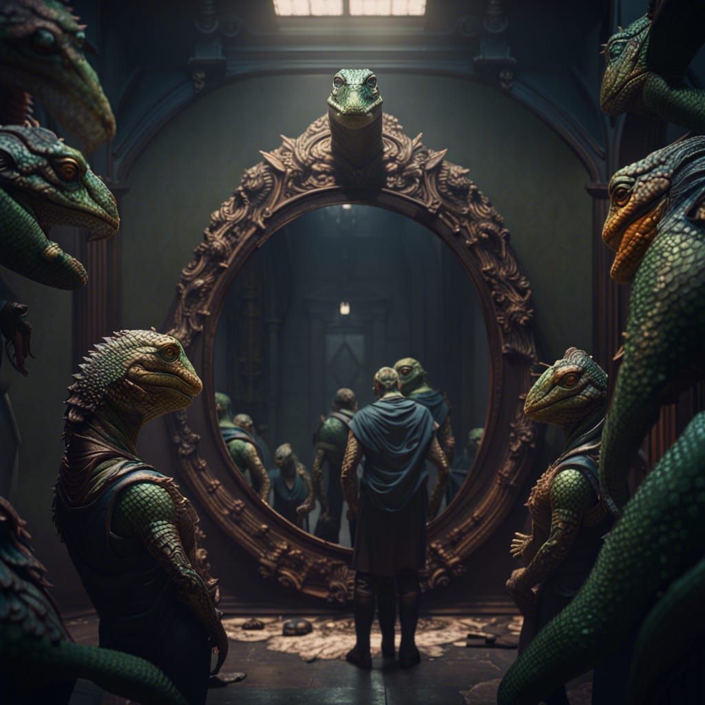 People Staring in Mirrors: Dark Fantasy Concept Art