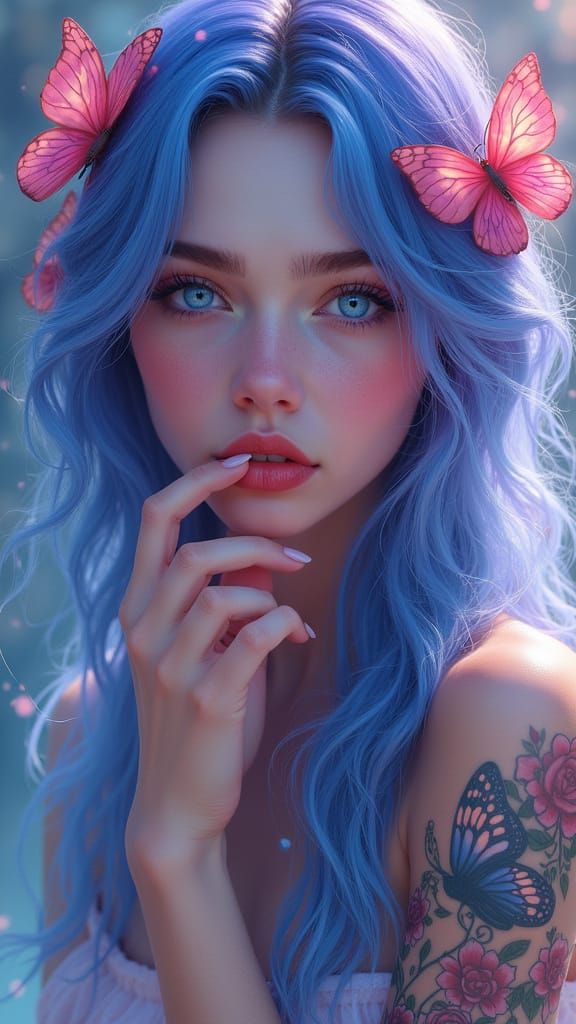 Boho-Gothic Woman with Luminous Hair in Hyperrealistic Art