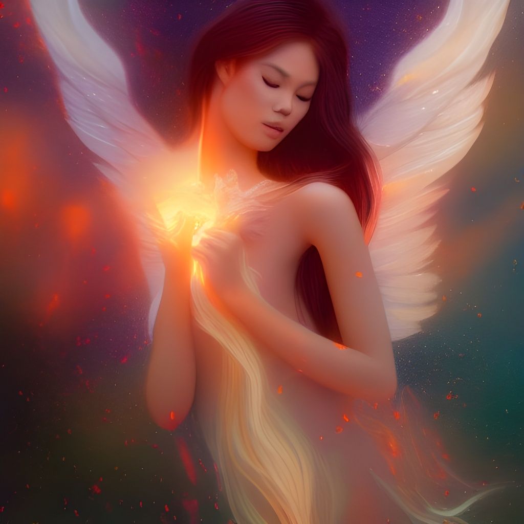 Beautiful Thai Angel in Starry Web, Art Nouveau