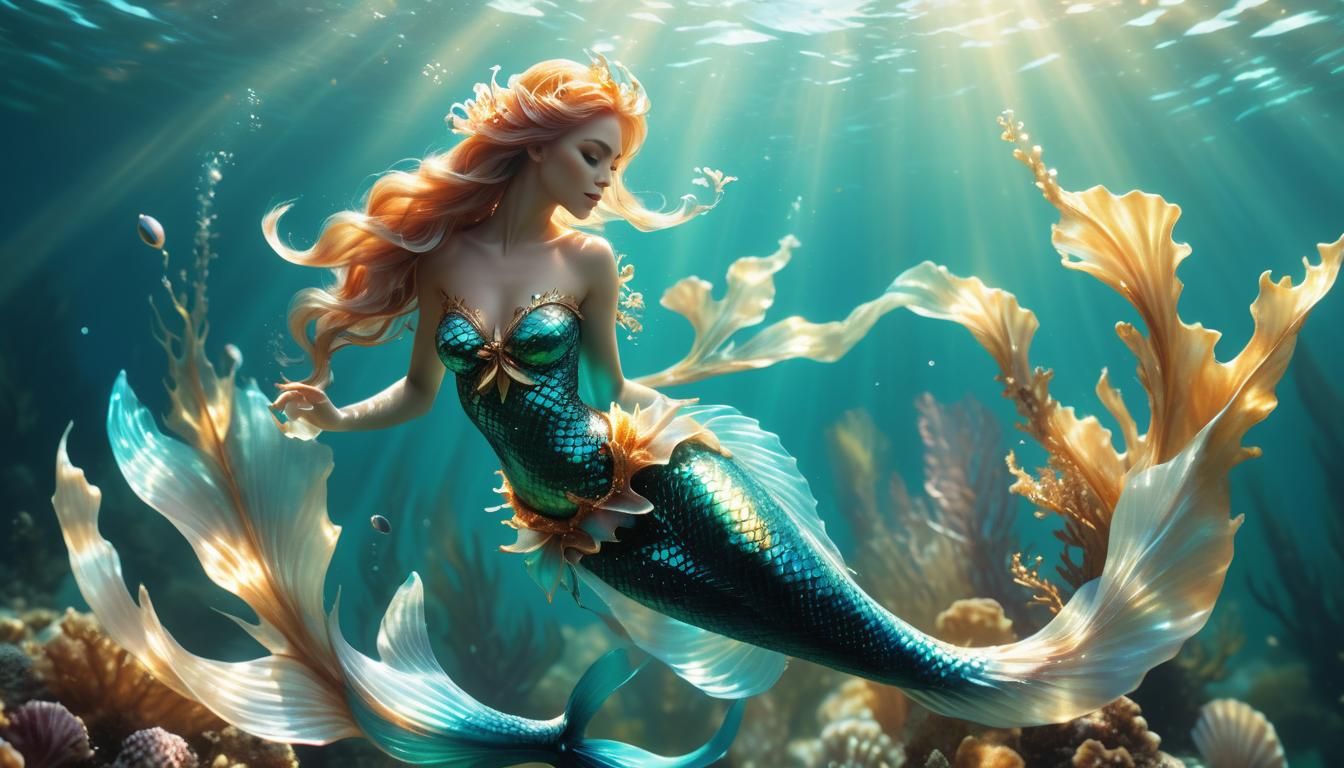 Mermaid Swimming Underwater in High Fantasy Digital Art