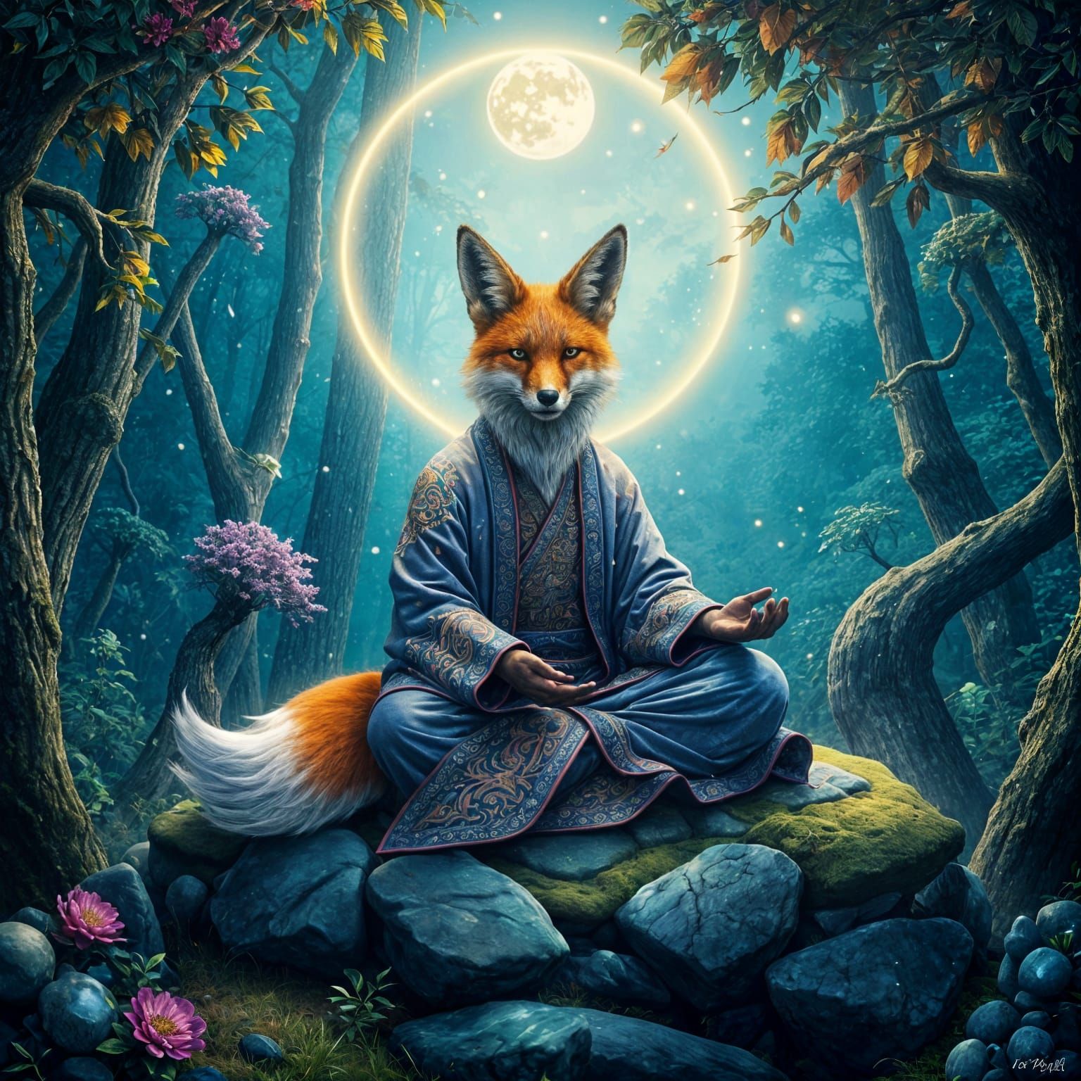 Enchanted Fox Illuminated in Iridescent Embossed Style