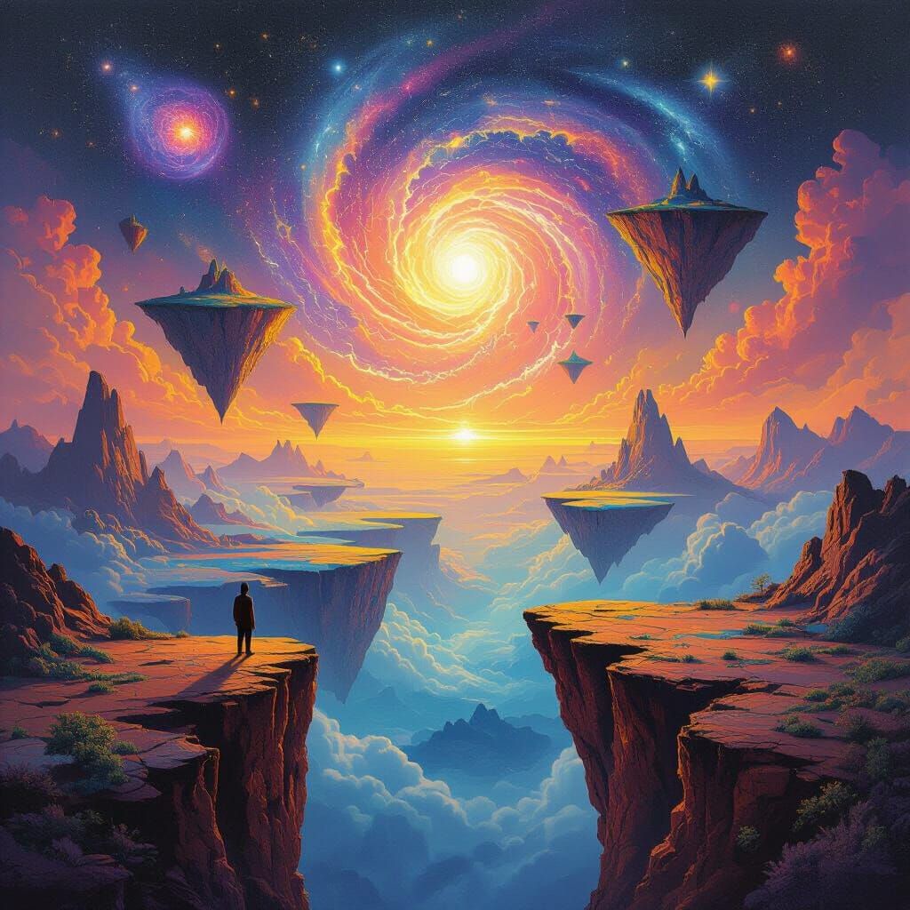 Surreal Floating Islands with Cosmic Vortex Painting