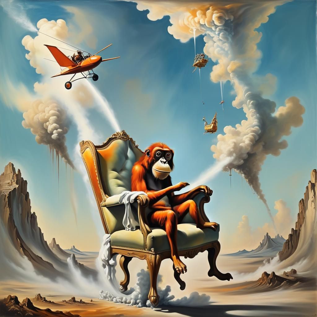 Orangutan Soars Through Dreamlike Skies