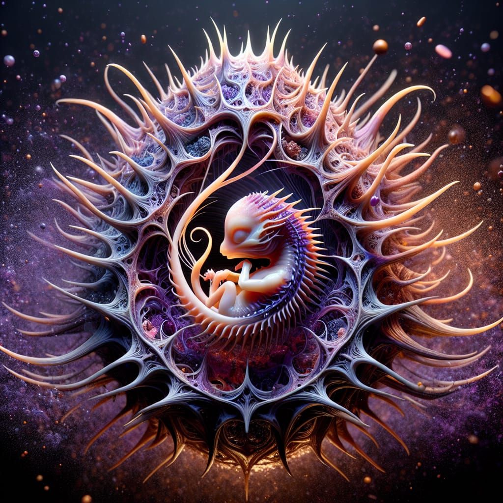 Intricate Dragon Egg with Embryo in Fantasy Setting