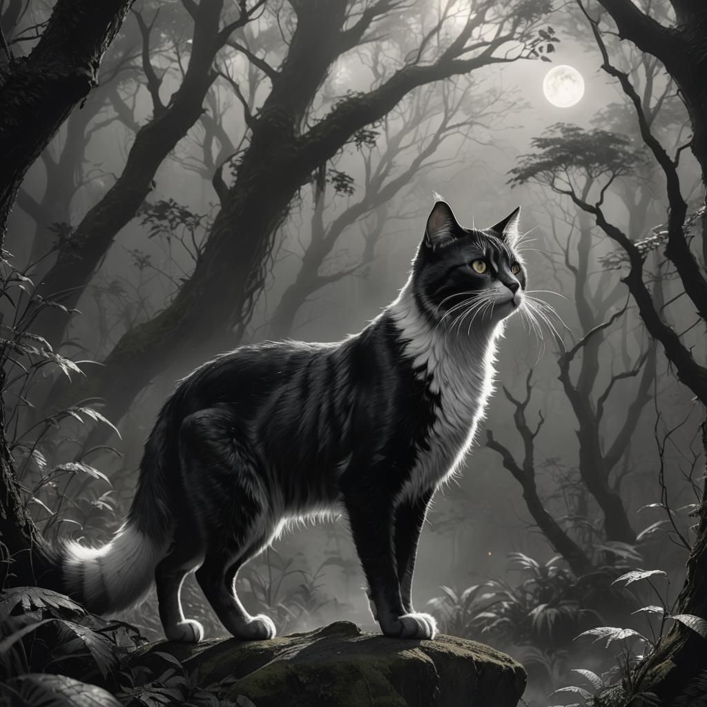 Anime Cat in Mystical Forest Concept Art