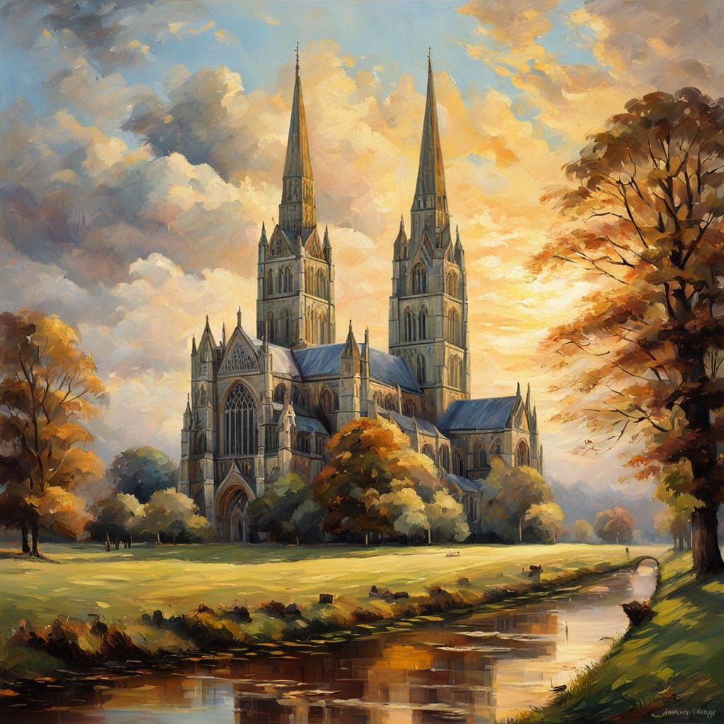 Salisbury Cathedral in Impressionist Style