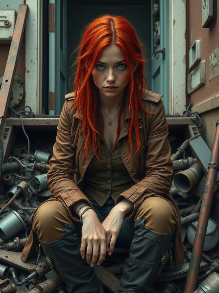 Cybergrunge Woman with Red Braids Splash Art